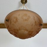Art Deco floral vase pendant light in molded glass
