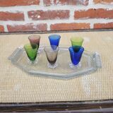 6 old coloured glass liqueur glasses