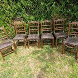 Set of 6 Henri II style chairs in wood and embossed leather