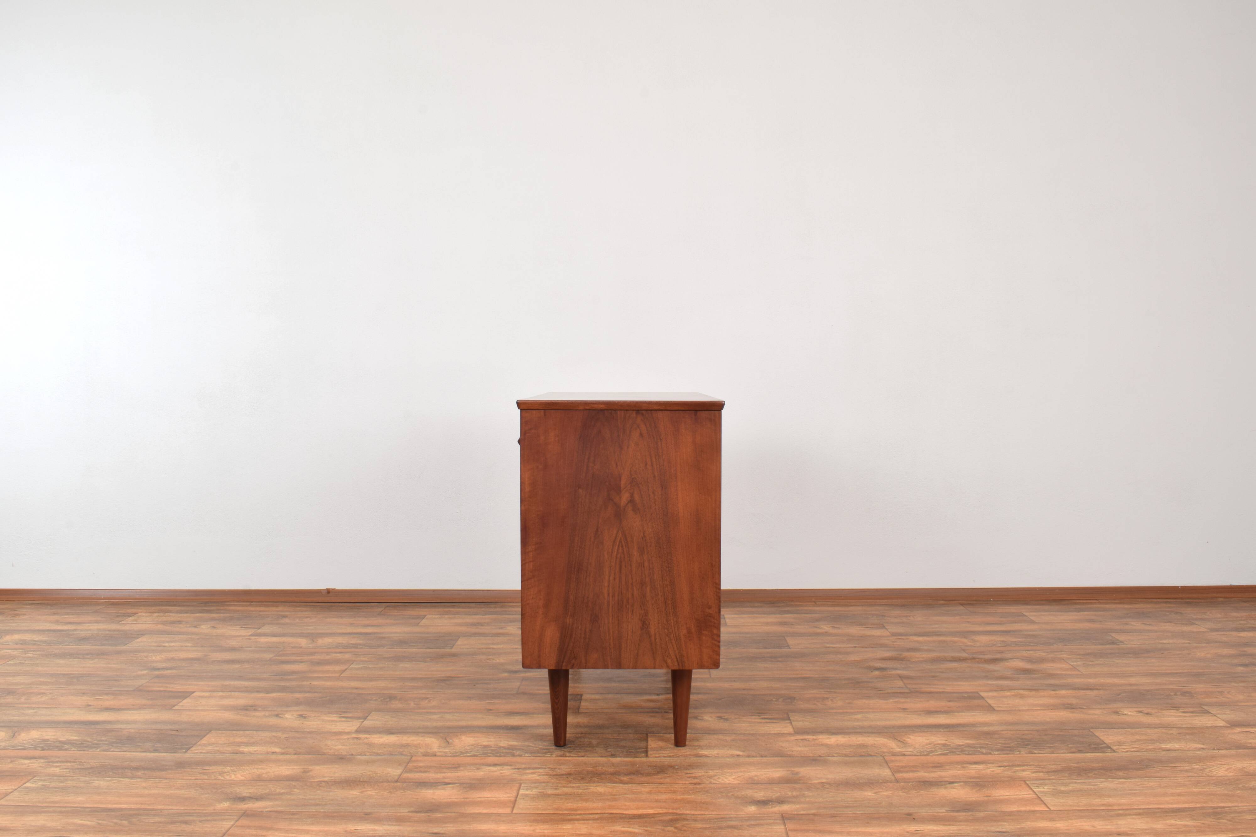 Mid-Century Pair of Polish Armchairs and Walnut Cabinet, 1960s, Set of 3.