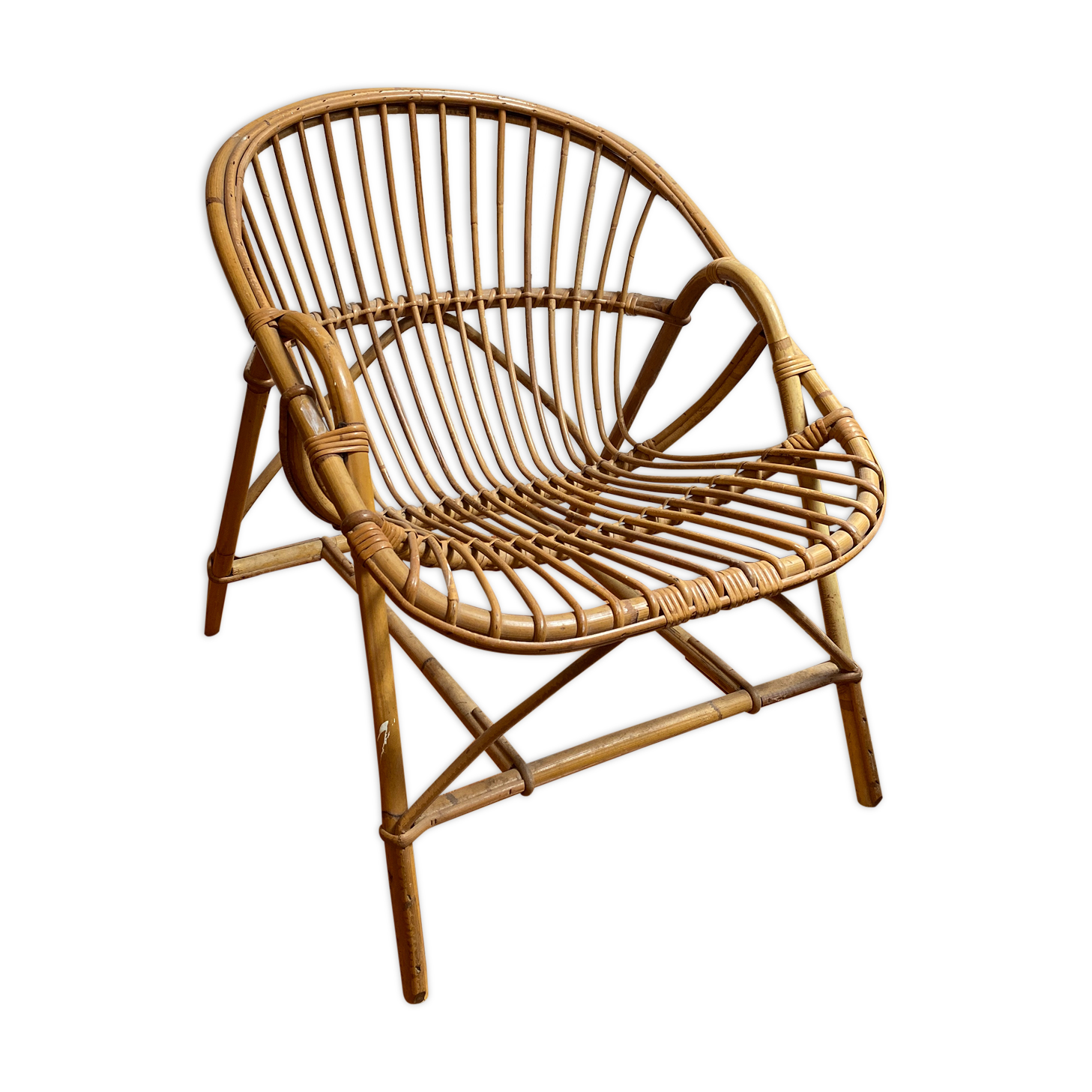 Vintage rattan shell armchair