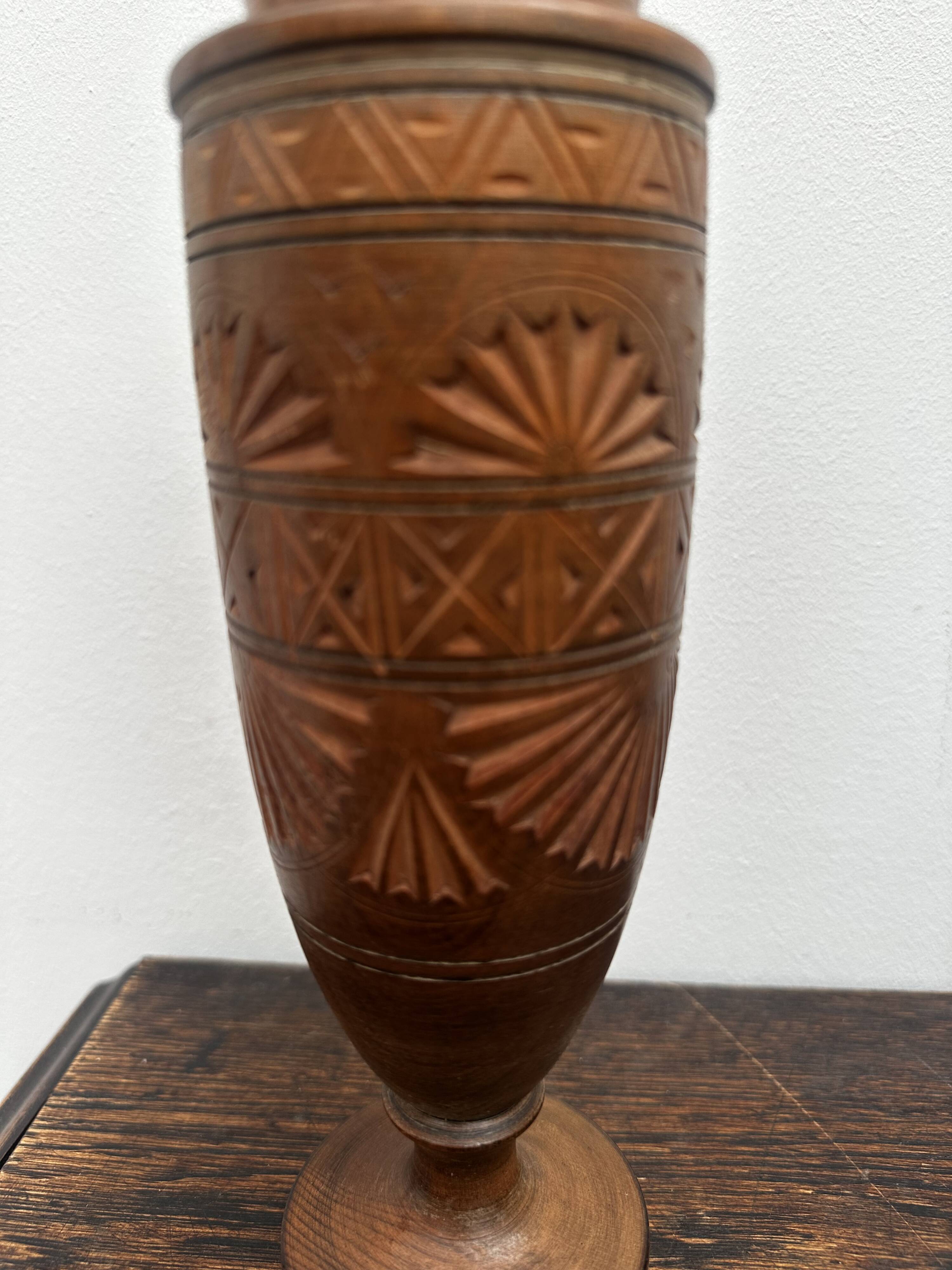 Turned and carved wooden vase, mid-20th century