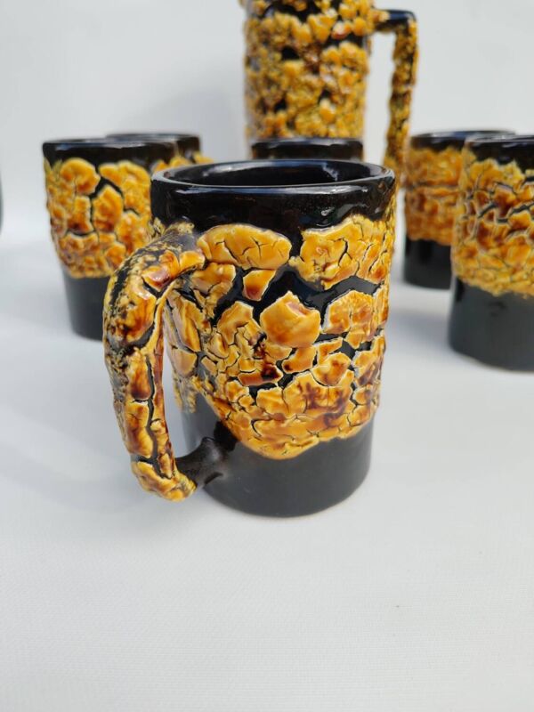 Rare service à bière en céramique de Vallauris, création LUC. Années 60.