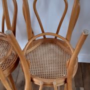 Set of 4 bistro chairs in turned wood and cannage rattan 50s