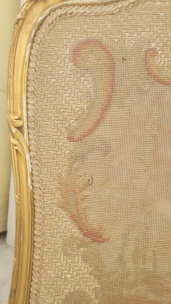Pare-feu écran de cheminée style Louis xv en bois doré 19ème tapisserie