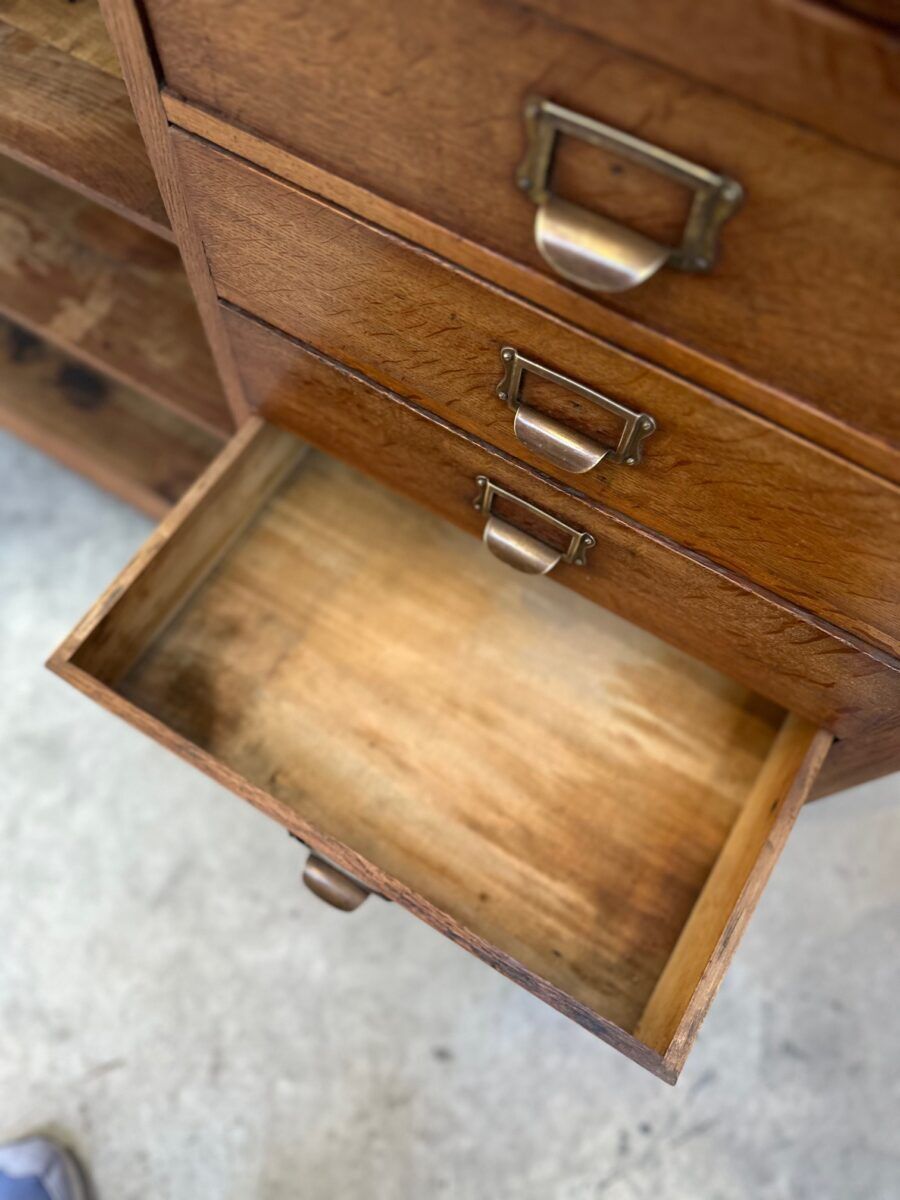 Early 20th-century oak hardware counter