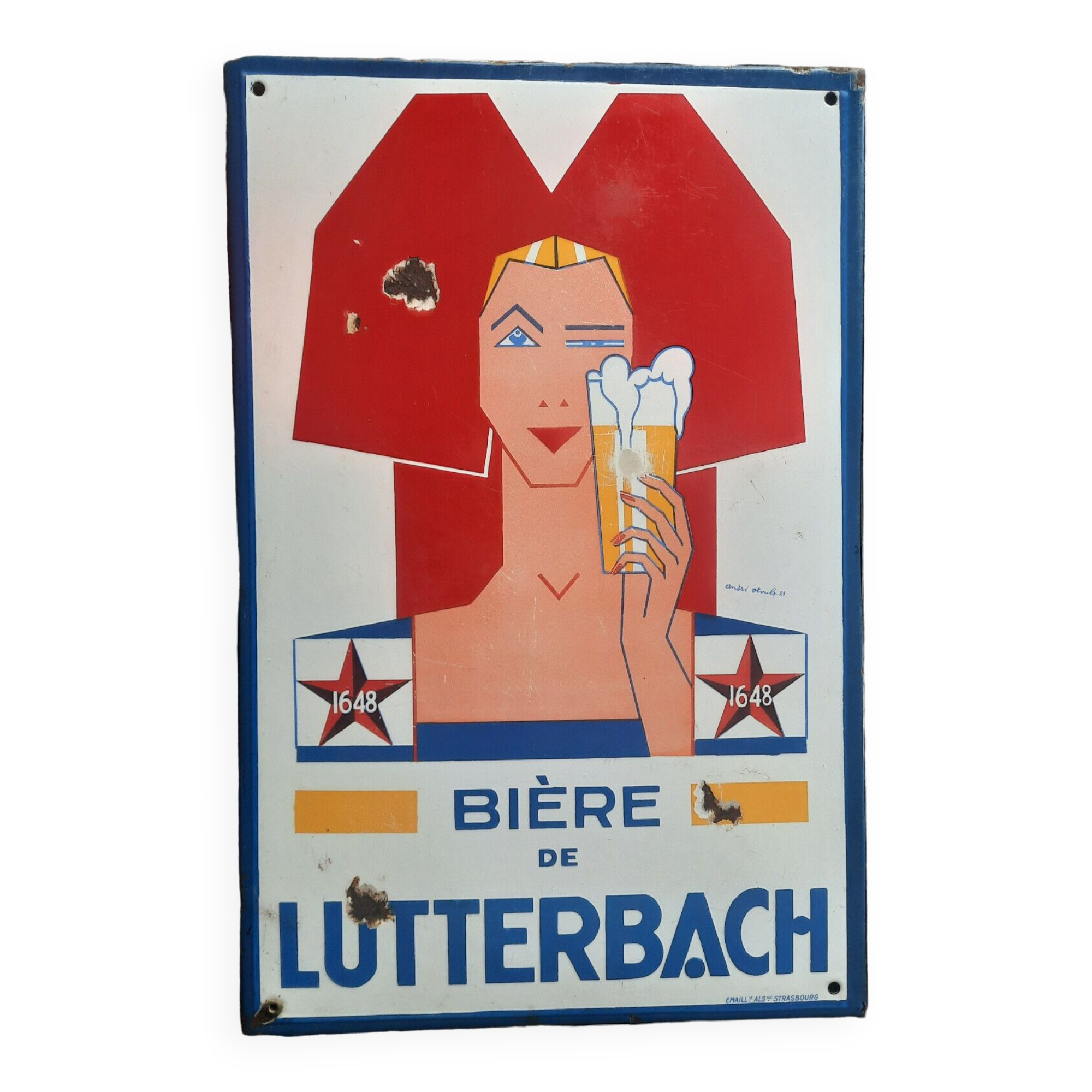 Old enamelled plate "Lutterbach beer" 38x58cm 1935