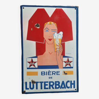 Ancienne plaque émaillée "Bière de Lutterbach" 38x58cm 1935