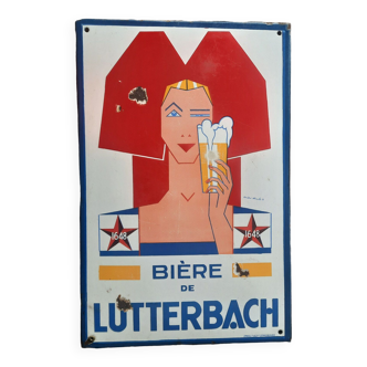 Ancienne plaque émaillée "Bière de Lutterbach" 38x58cm 1935