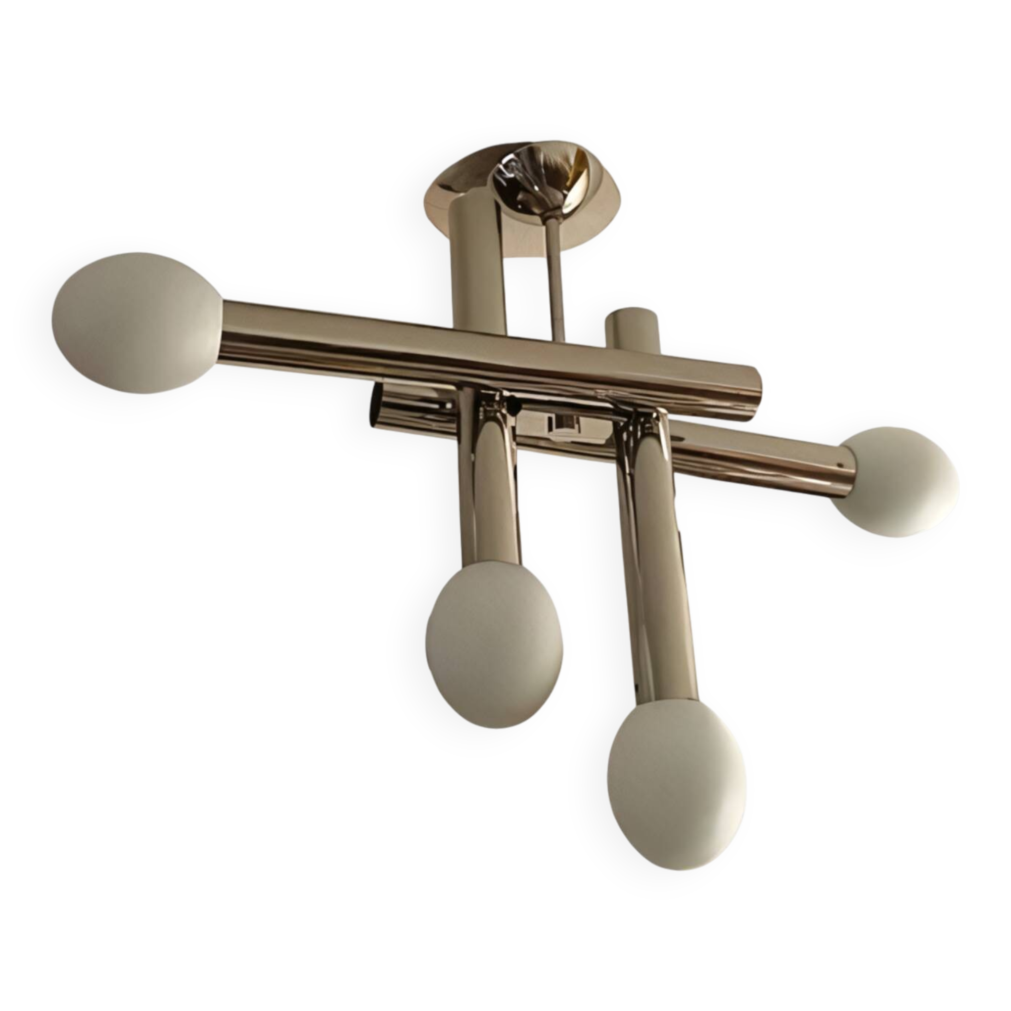 Lustre en métal nickelé et opalines blanche, 1970