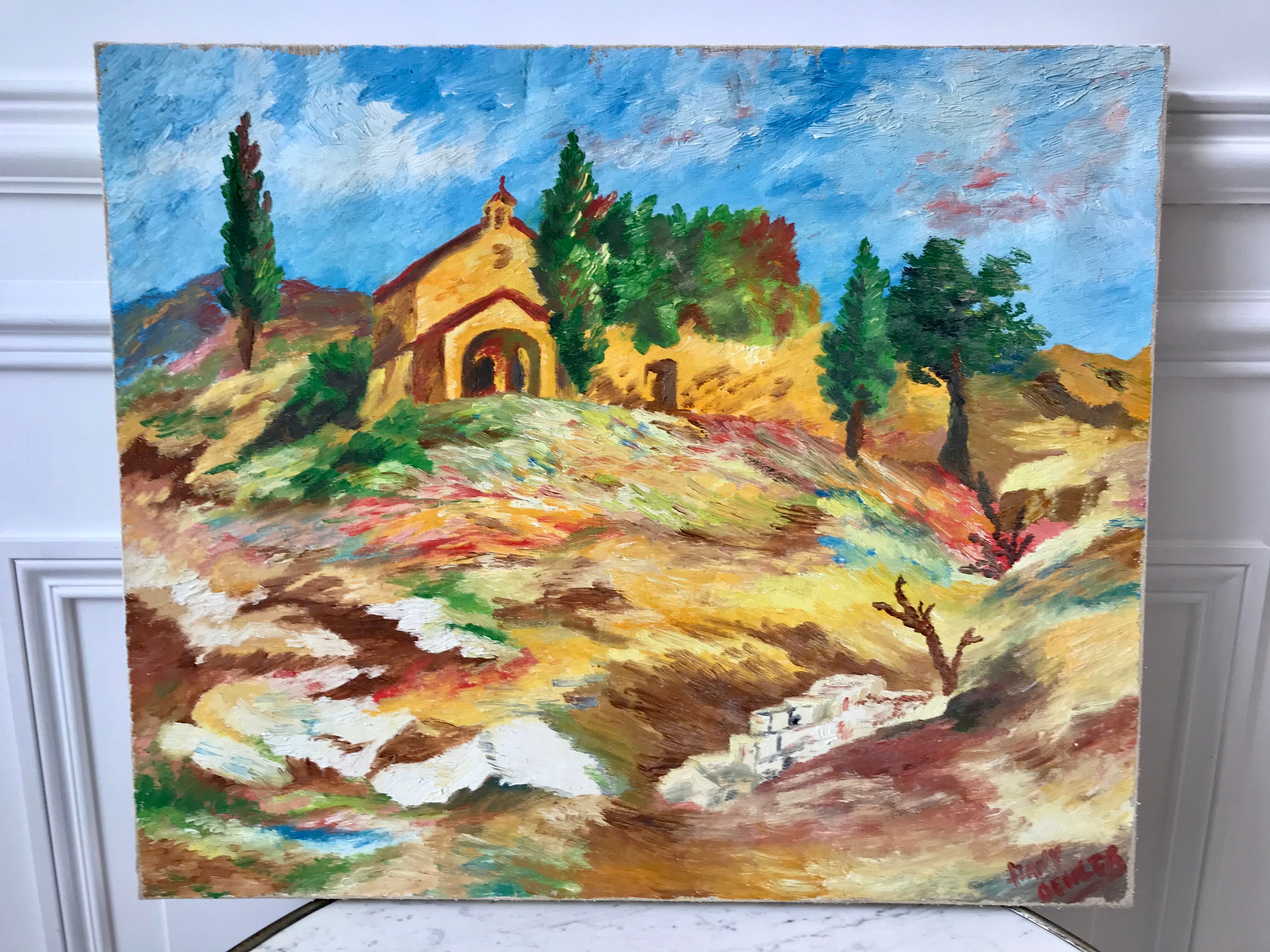 Oil on canvas painting ancient landscape
