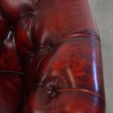 Set of a Red Cowhide Leather Chesterfield Club Chair and Side Table