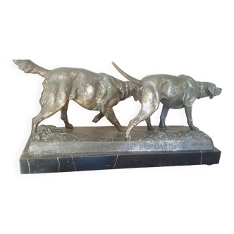 Bronze statuette of two hunting dogs