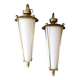 Pair of lantern sconces in gilded brass and opaline 1960.