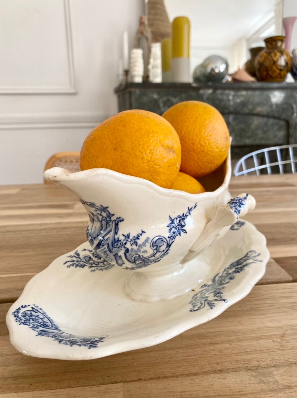 Blue iron earth gravy boat