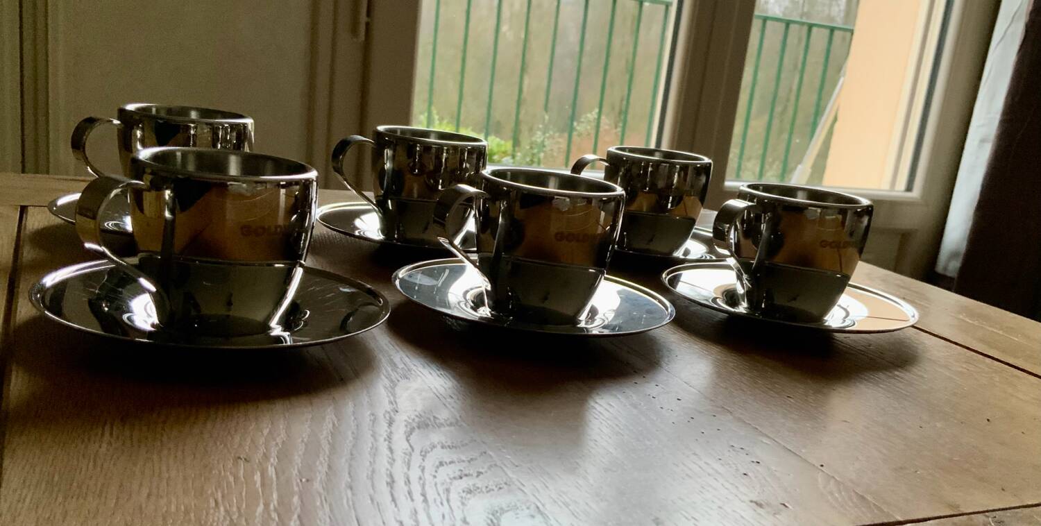 Set of 6 "Space Age" mirror polished stainless steel espresso cups - Sola Swi