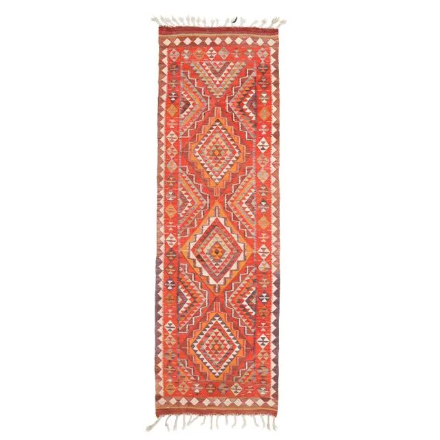 1970s Vintage Turkish Hand-Knotted Wool Cotton Red Runner Rug 90x290