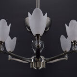 Lustre chromé Art Deco Moderniste à 6 branches, France, circa 1930