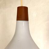 Scandinavian style teak opaline pendant lamp