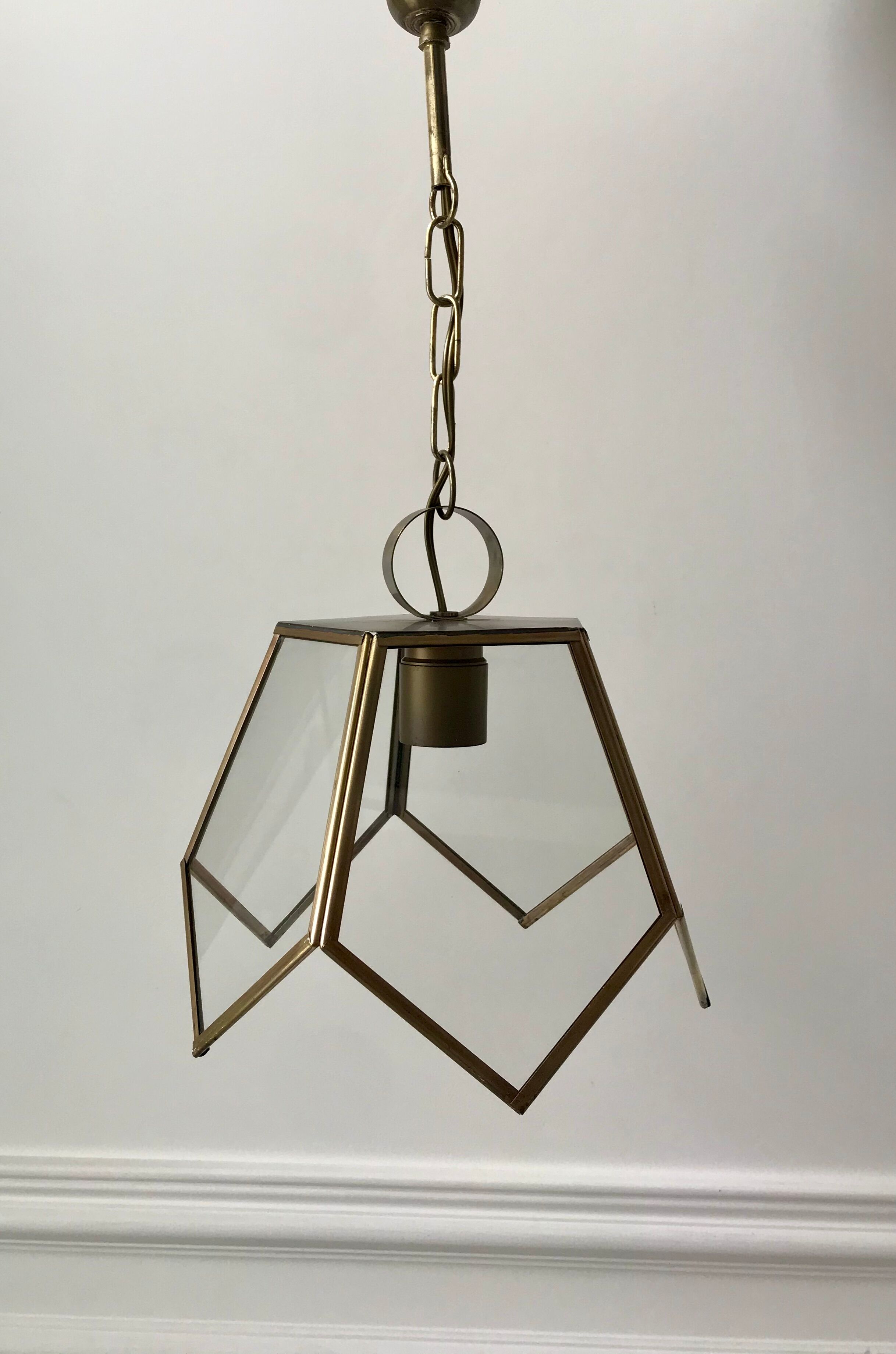 Brass pendant lamp and graphic gilded glass 60s-70s