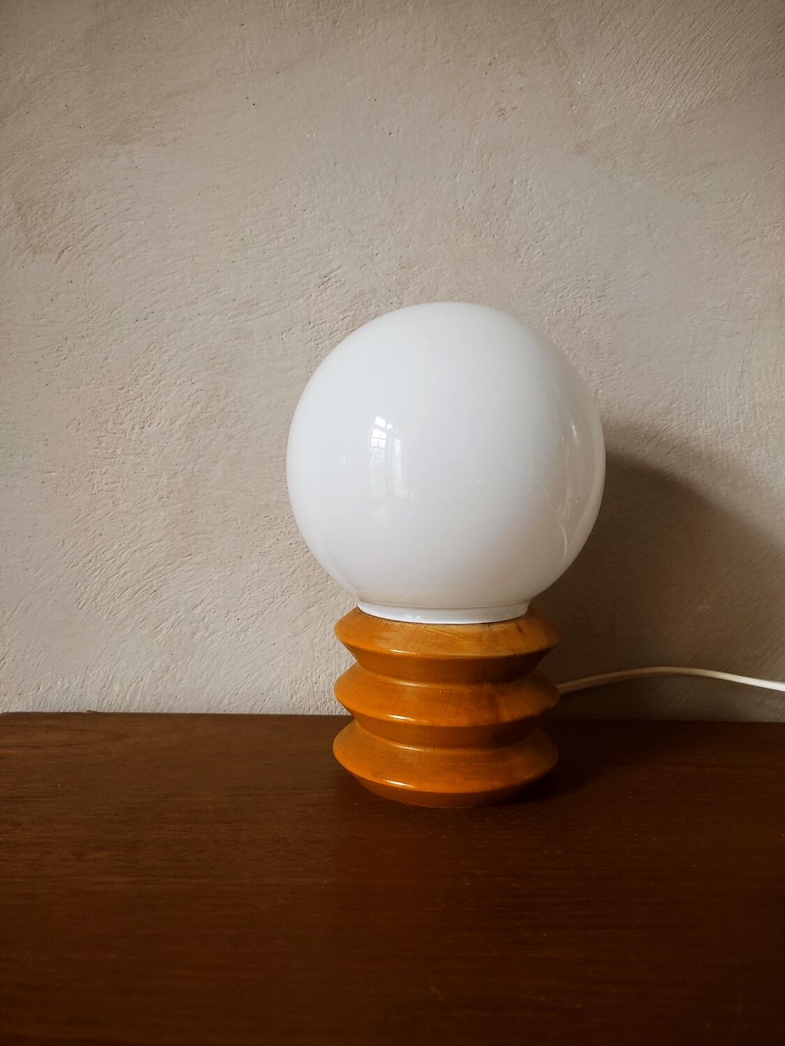 Wooden bedside lamp and opaline sphere