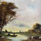 HST painting "Landscape with fishermen" 1898 signed Lion + frame