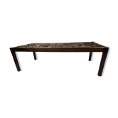 Table basse teck verre fumé 1970"