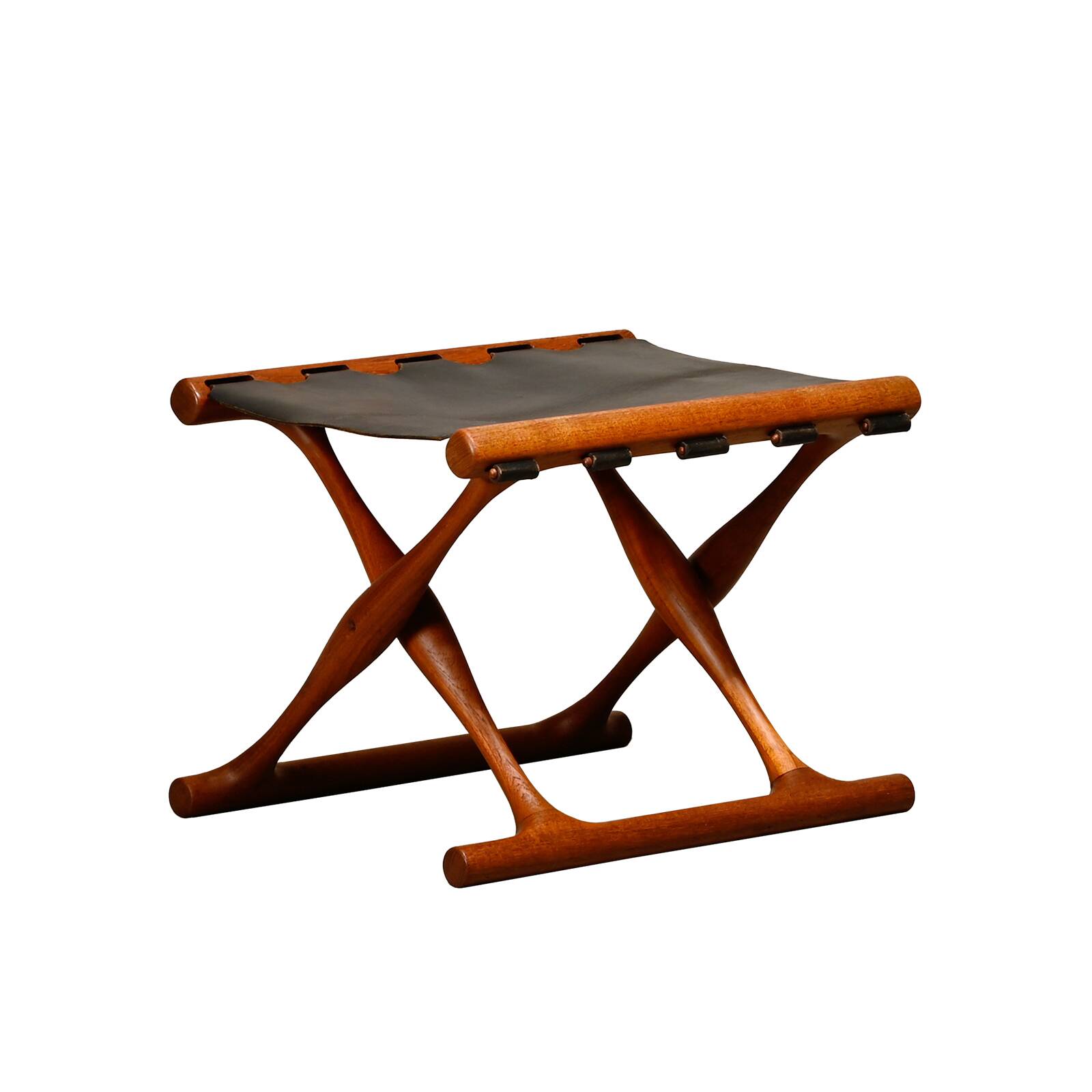 Poul Hundevad PH43 Guldhøj Stool in Teak and Black Leather, Denmark, 1960s