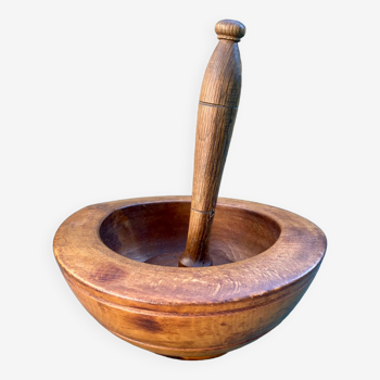 Wooden mortar and pestle, vintage.