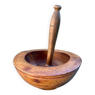 Wooden mortar and pestle, vintage.