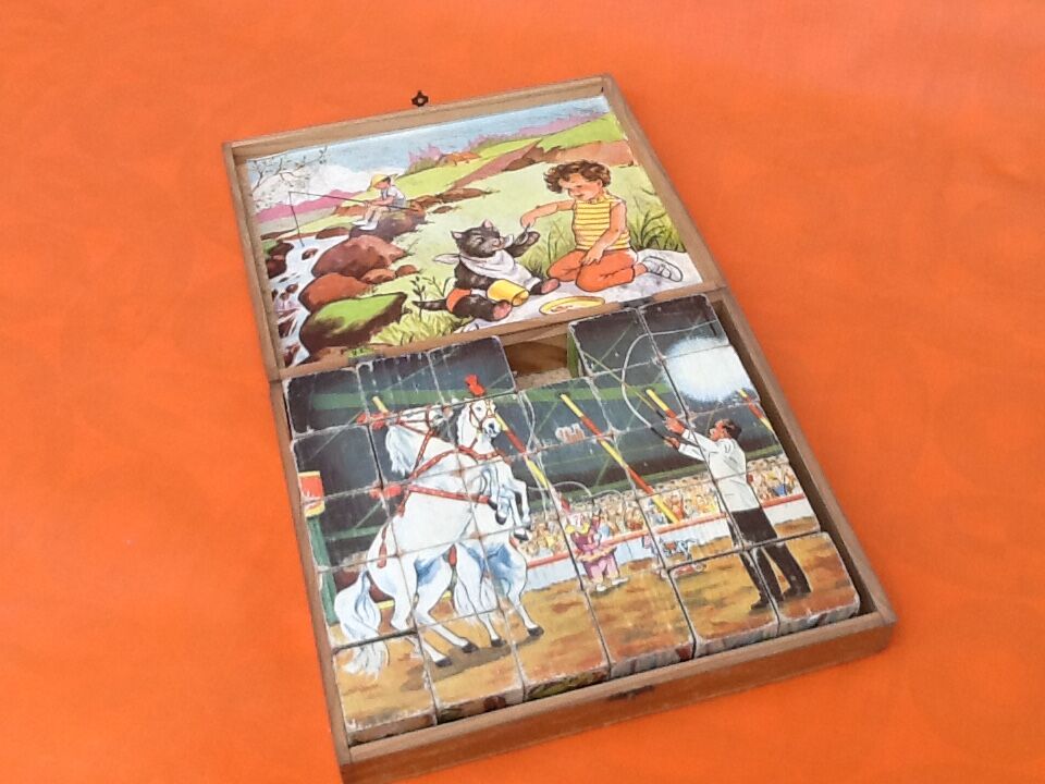 Box 29 illustrated wooden cubes Circus Scene