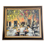 Painting signed Patrick Turion – Animated village scene – Framed