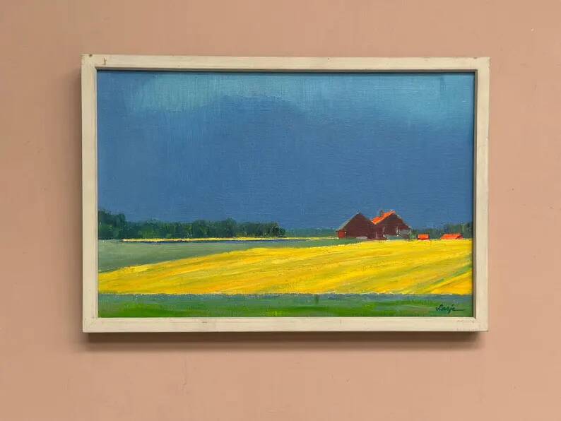 Original Swedish Oil on Canvas – "Approaching Storm" by Astrid Larje – Signed – Vintage and Framed – 43 × 30 cm (16.9" × 11.8")