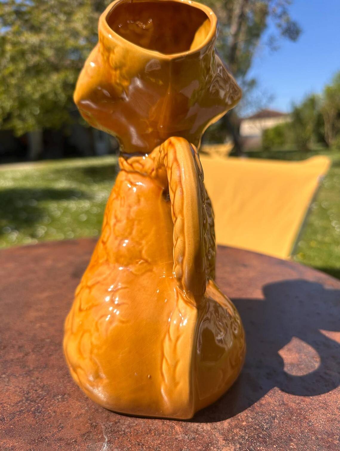 Vintage Brown Caramel Glazed Ceramic Poodle Carafe Pitcher