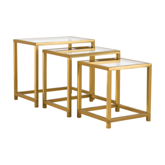 Set of 3 Italian mid century brass nesting  tables  in the style of  Romeo Rega, 1970s