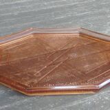 Old pink glass serving tray geometric shape 1950s