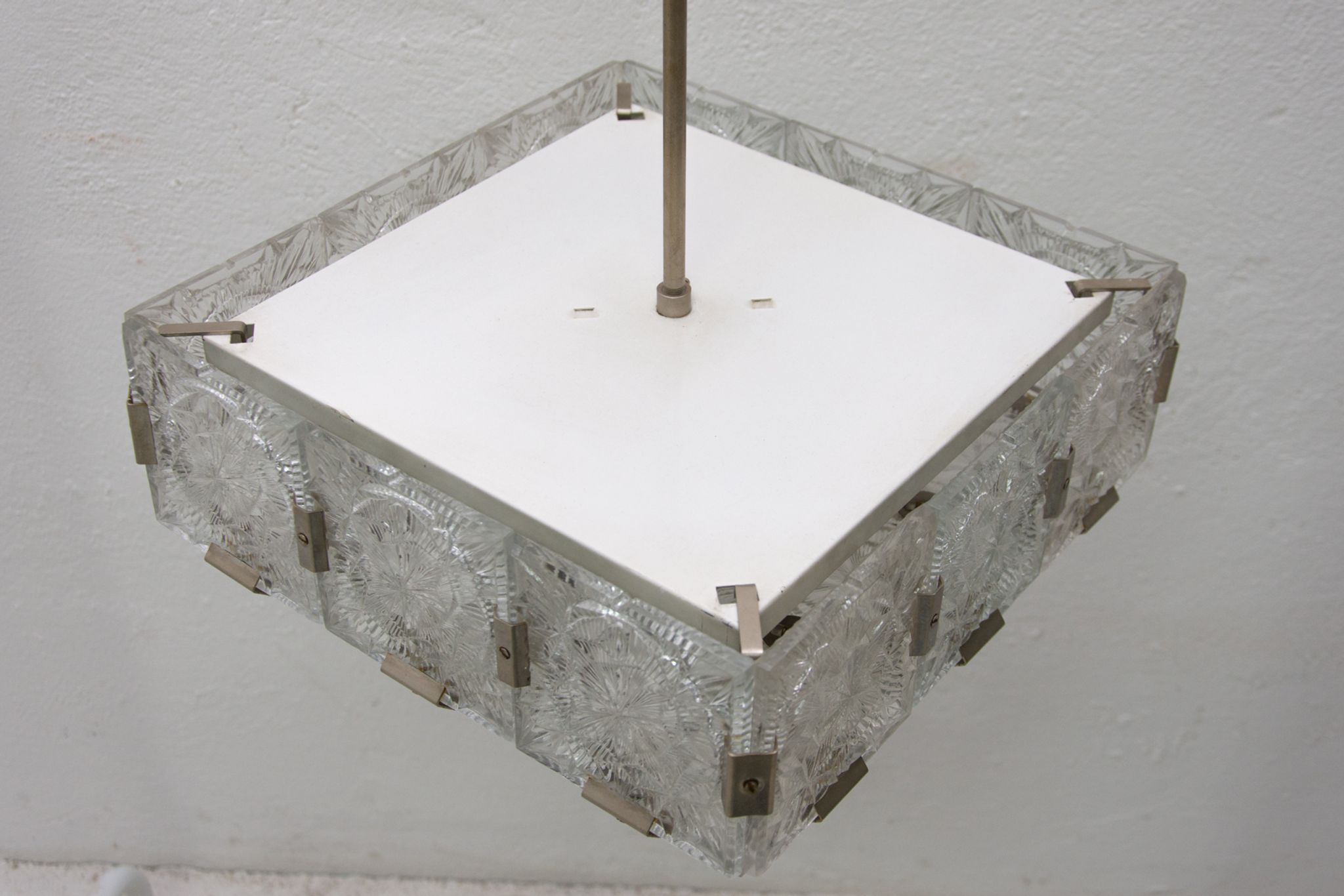 Glass and chromed steel pendant lamp by Kamenický Senov, 1970