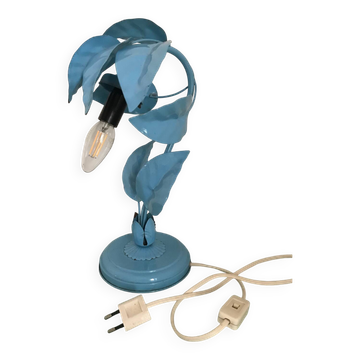 Antique plant-shaped lamp in blue enamelled metal