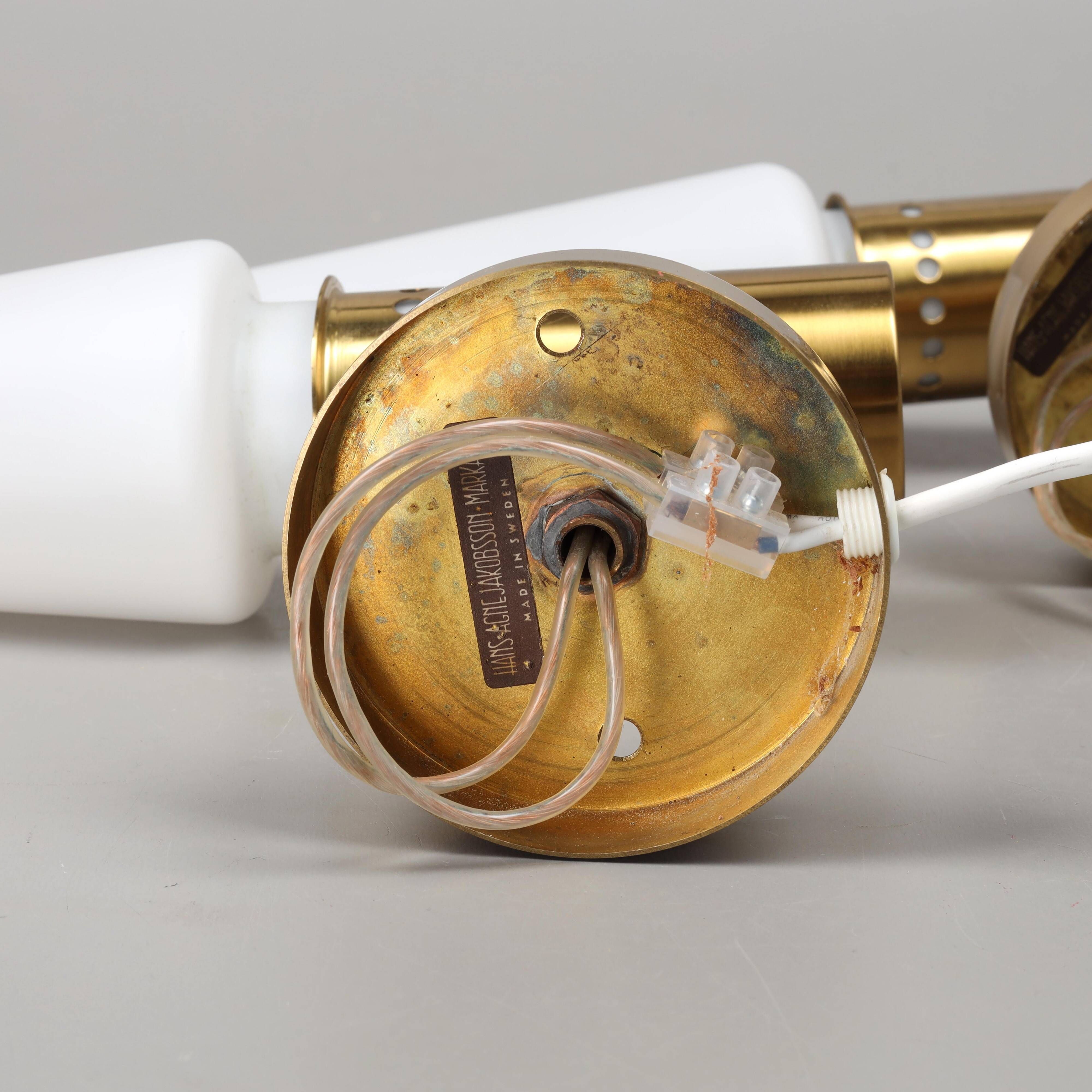Pair of wall sconces lS-1987 in brass and opal glass Hans Agne Jakobson Sweden 1960