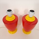 Pair of red and yellow lamp bases from the 80s