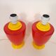 Paire de pieds de lampe rouge et jaune 80s