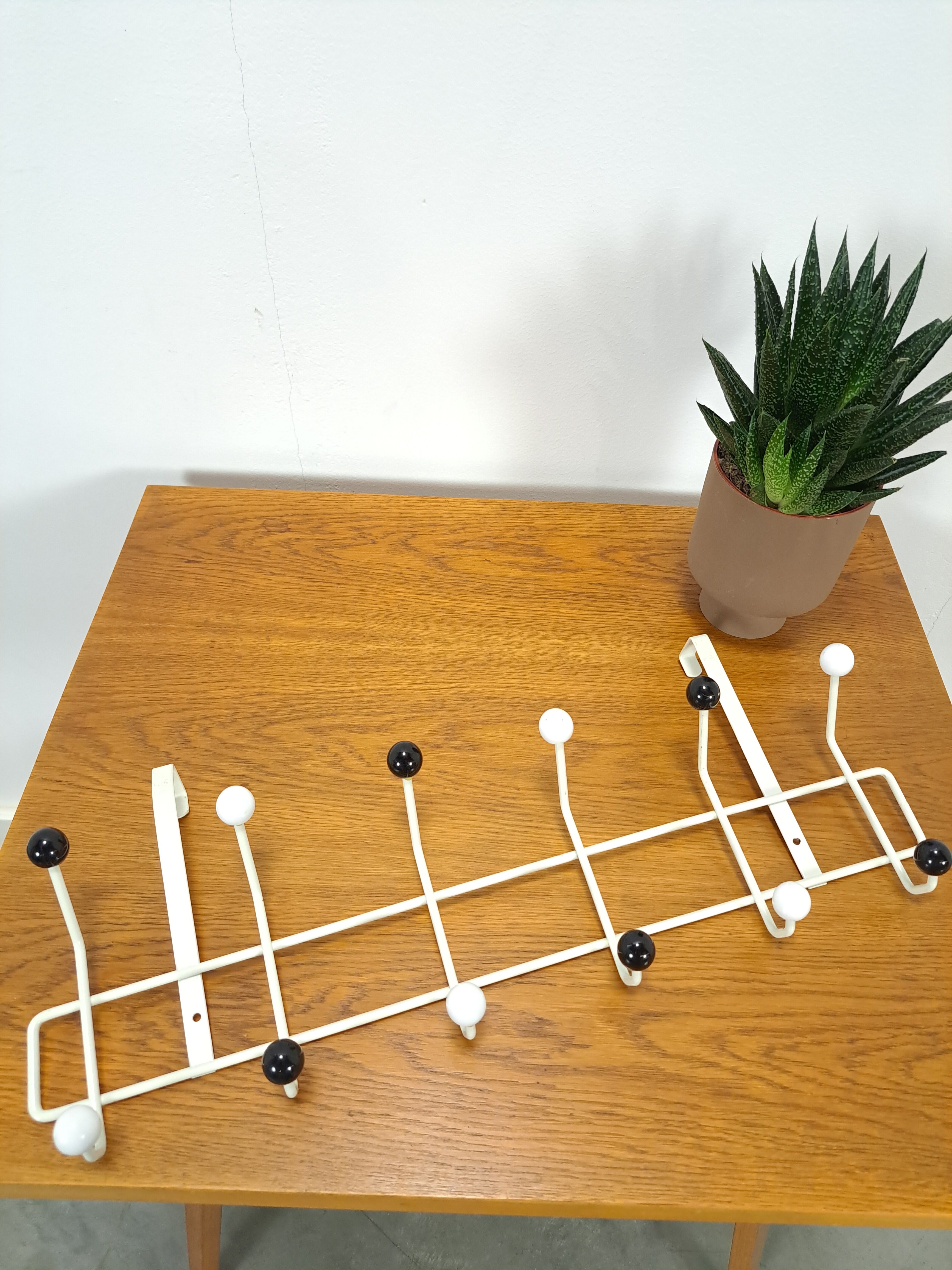 Vintage wall coat rack black white with hooks vintage
