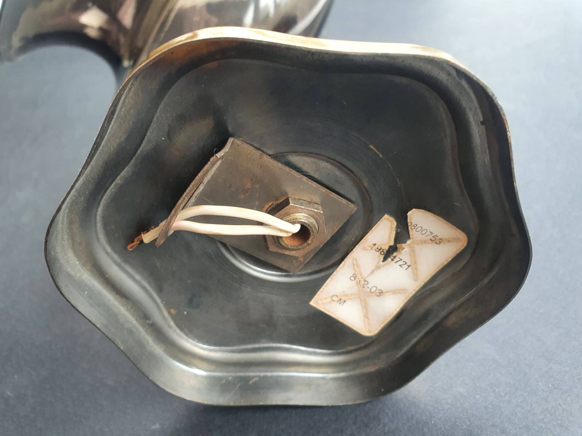 Pair of antique gold-plated brass and smoked glass wall lights.