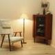 Danish floor lamp with wood and metal base, botanical fabric shade, 1960s
