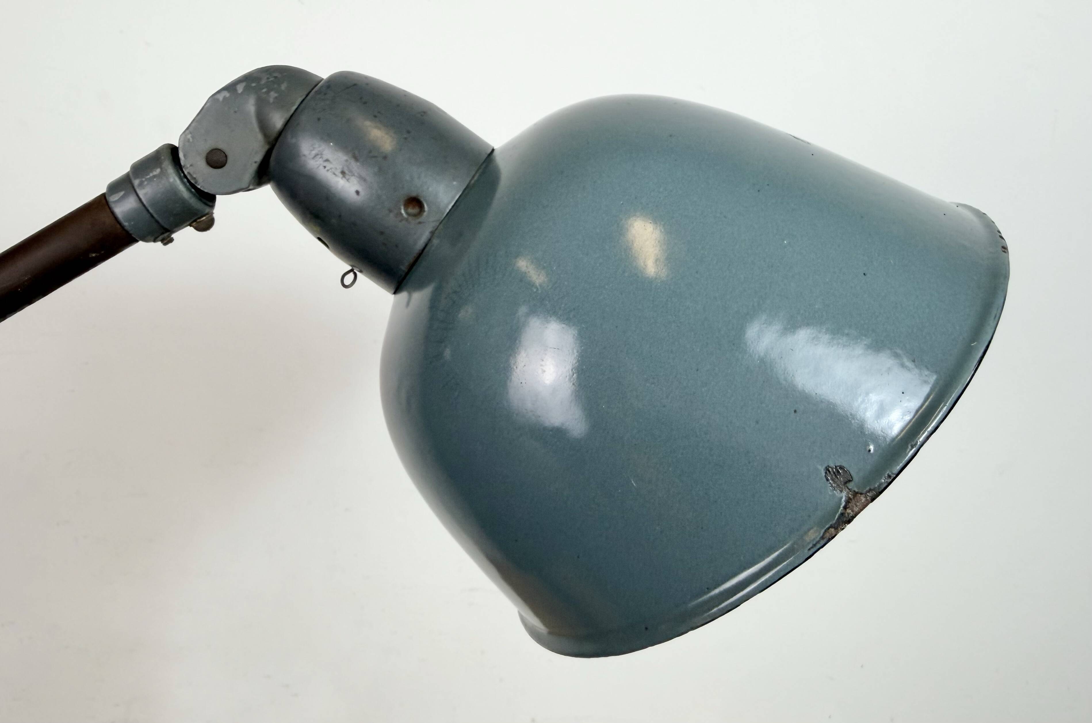 Industrial Grey Enamel Workshop Table Lamp from Siemens, 1950s