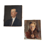 Huiles sur toile portraits couple tableaux anciens