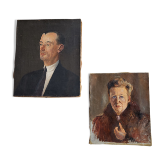 Oils on canvas portraits couple old paintings