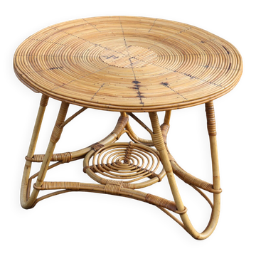 Table basse ronde en rotin style Audoux Minet