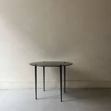 Vintage round black glass coffee table, 1950s