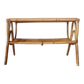 Table basse en rotin années 60 - plateau bleu